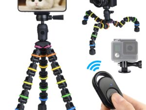 Tripod for Phone with Mobile phone Holder Gopro Mount, Mini flexible Desk Tripod with Remote for SmartPhone/Camera/Tablet