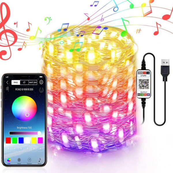 Holiday Party LED String Lights Outdoor Bluetooth Light String Mobile Phone APP Waterproof Wire Fairy Lights Remote Control e4